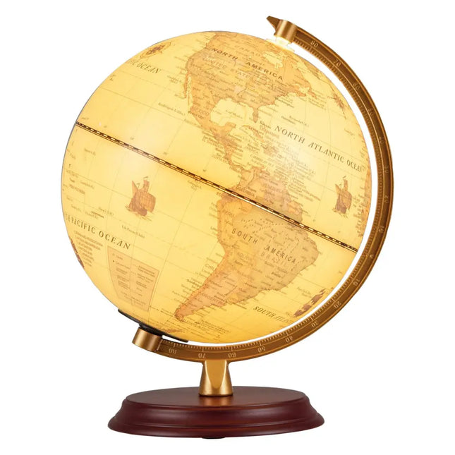 8 Inch Illuminated World Globe Night Light up Globe Lamp with Wooden Stand and HD Map-Brozen - Bronze - Learning Toys