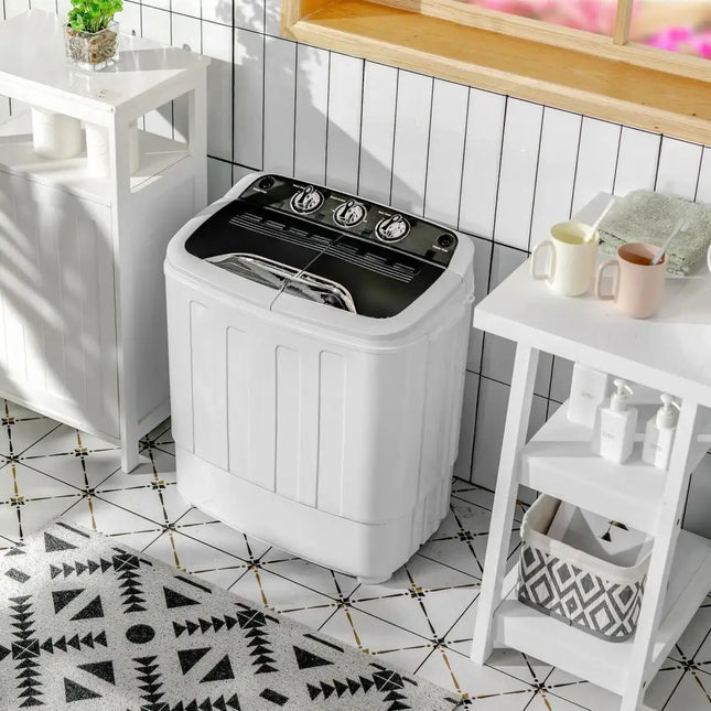 8 Lbs Compact Mini Twin Tub Washing Spiner Machine for Home and Apartment Costway