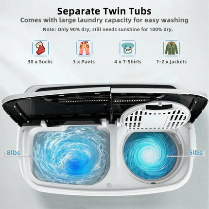 8 Lbs Compact Mini Twin Tub Washing Spiner Machine for Home and Apartment Costway