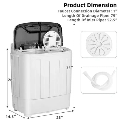 8 Lbs Compact Mini Twin Tub Washing Spiner Machine for Home and Apartment Costway