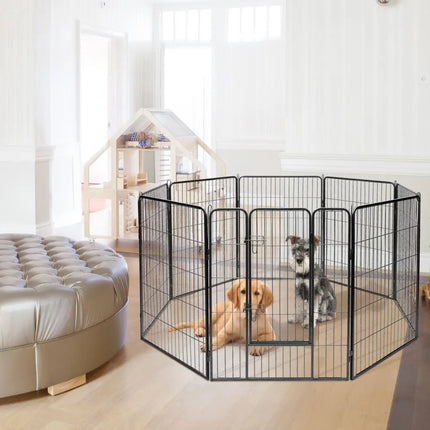 8 Metal Panel Heavy Duty Pet Playpen Dog Fence with Door-40 Inch - Black - Pet Gate