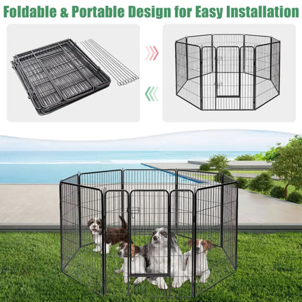 8 Metal Panel Heavy Duty Pet Playpen Dog Fence with Door-40 Inch - Black - Pet Gate