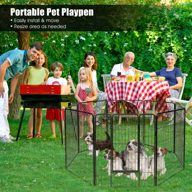 8 Metal Panel Heavy Duty Pet Playpen Dog Fence with Door-40 Inch - Black - Pet Gate