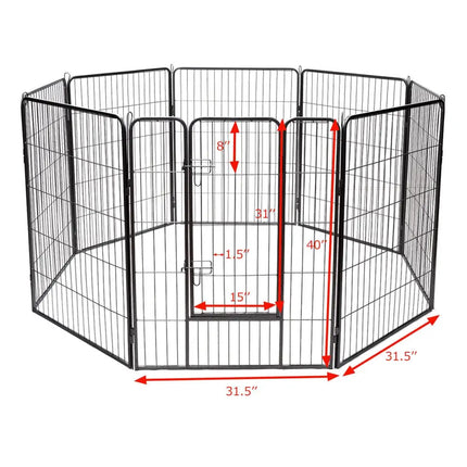 8 Metal Panel Heavy Duty Pet Playpen Dog Fence with Door-40 Inch - Black - Pet Gate
