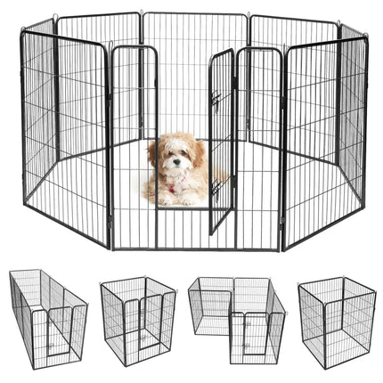 8 Metal Panel Heavy Duty Pet Playpen Dog Fence with Door-40 Inch - Black - Pet Gate
