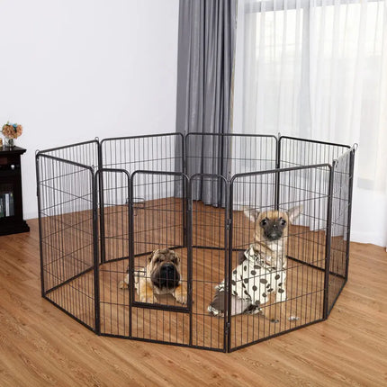 8 Metal Panel Heavy Duty Pet Playpen Dog Fence with Door-40 Inch - Black - Pet Gate