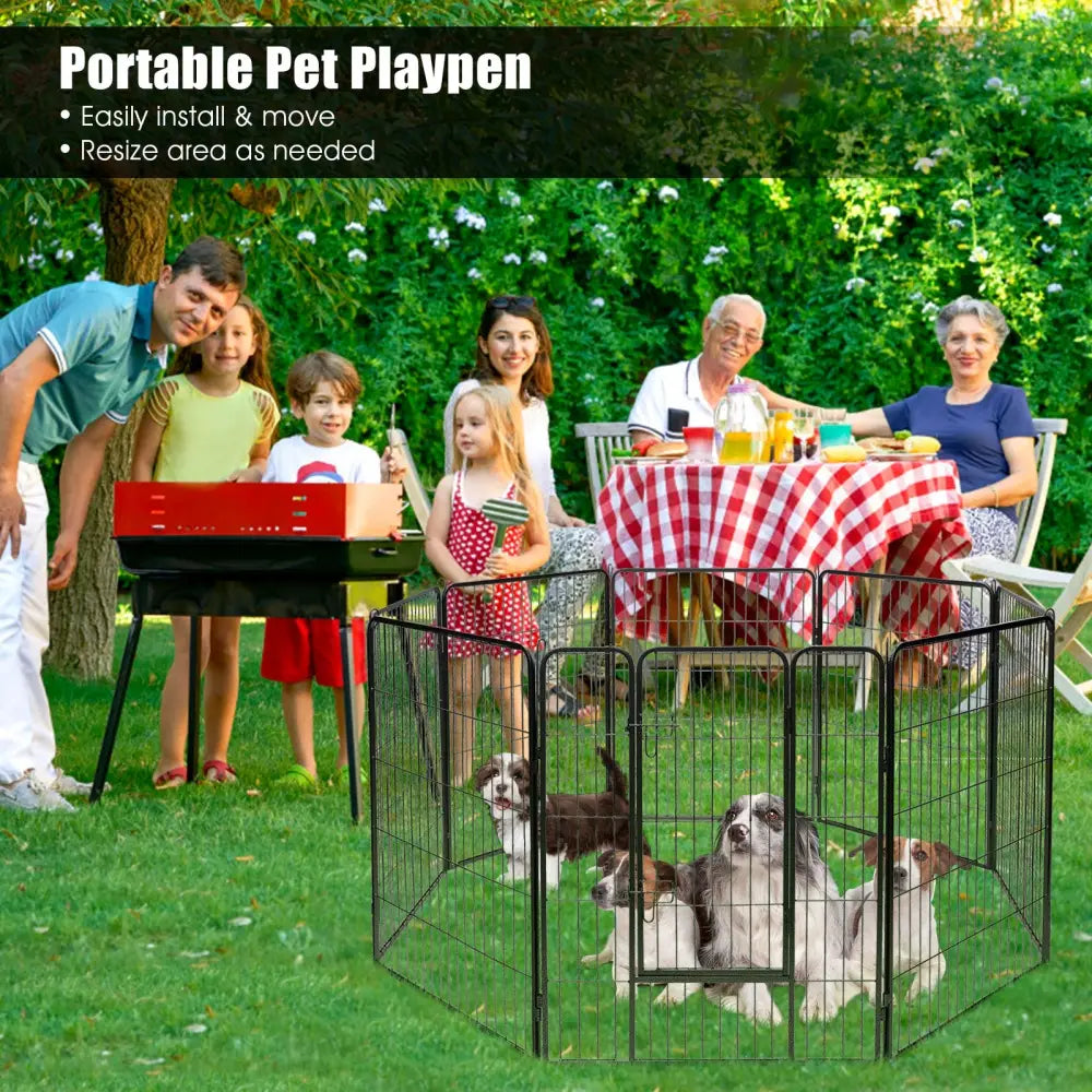 8 Metal Panel Heavy Duty Pet Playpen Dog Fence with Door-48 inches - Black - Pet Gate