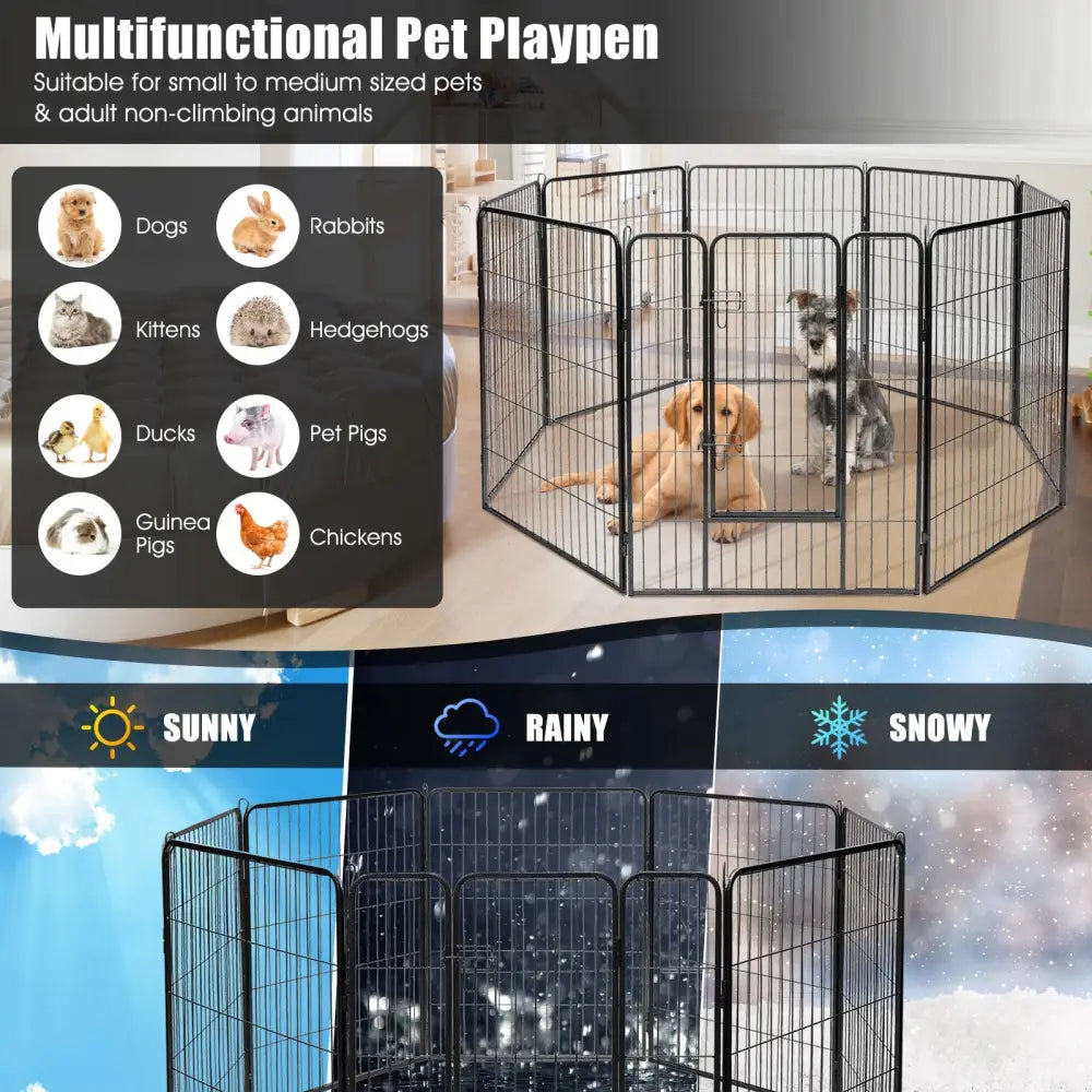 8 Metal Panel Heavy Duty Pet Playpen Dog Fence with Door-48 inches - Black - Pet Gate