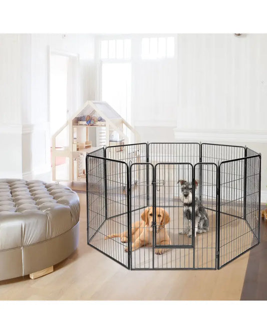 8 Metal Panel Heavy Duty Pet Playpen Dog Fence with Door-48 inches - Black - Pet Gate