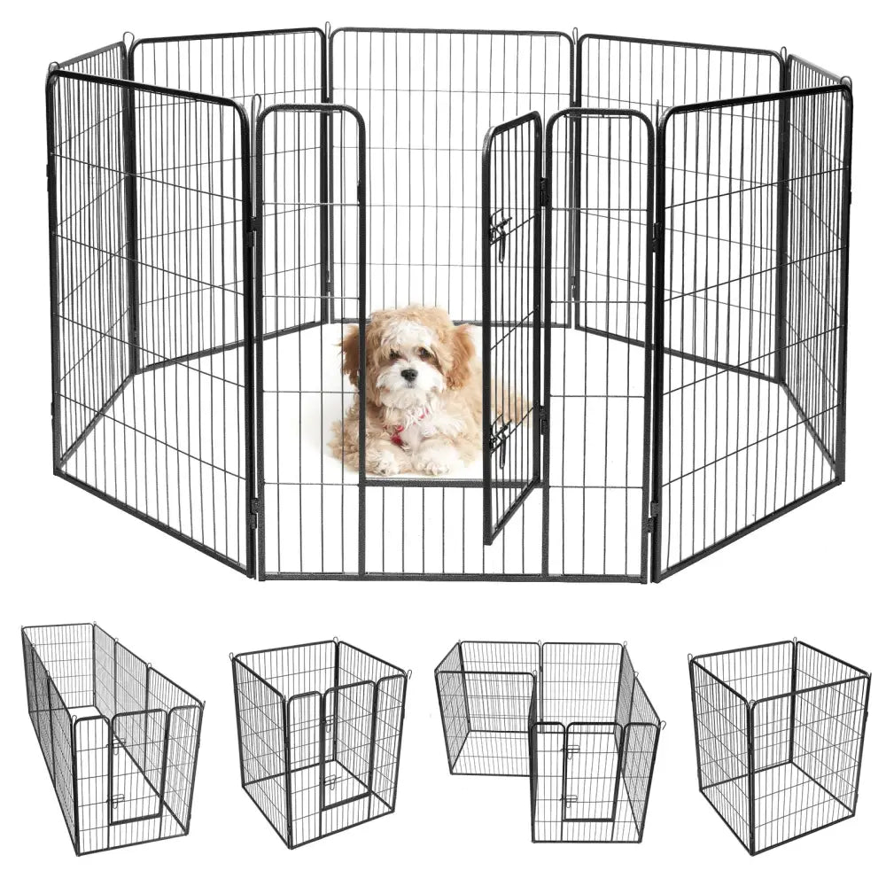 8 Metal Panel Heavy Duty Pet Playpen Dog Fence with Door-48 inches - Black - Pet Gate