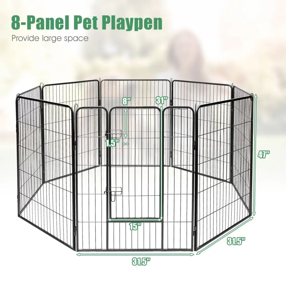 8 Metal Panel Heavy Duty Pet Playpen Dog Fence with Door-48 inches - Black - Pet Gate