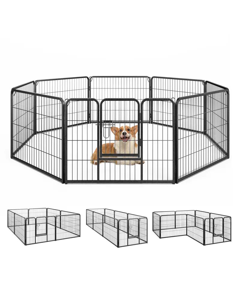 8 Panel 24 Inch Height Pet Fence Indoor Outdoor-24 inch - Black - Pet Gate