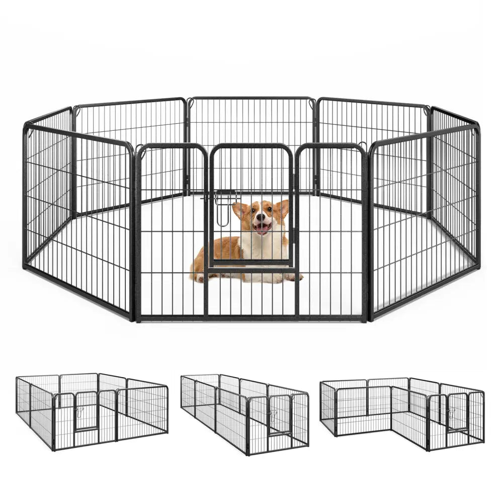 8 Panel 24 Inch Height Pet Fence Indoor Outdoor-24 inch - Black - Pet Gate