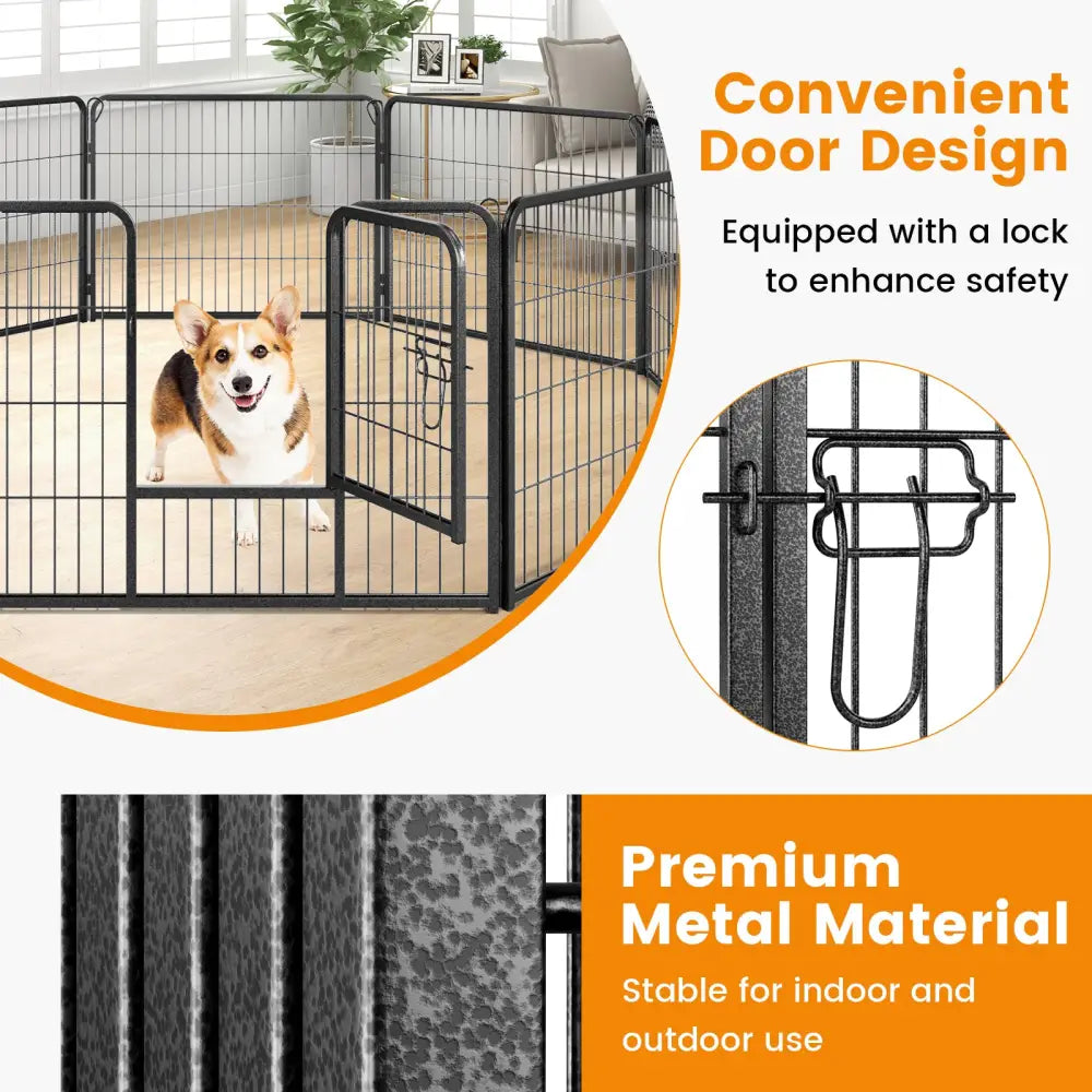 8 Panel 24 Inch Height Pet Fence Indoor Outdoor-24 inch - Black - Pet Gate