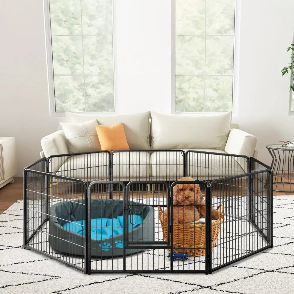 8 Panel 24 Inch Height Pet Fence Indoor Outdoor-24 inch - Black - Pet Gate
