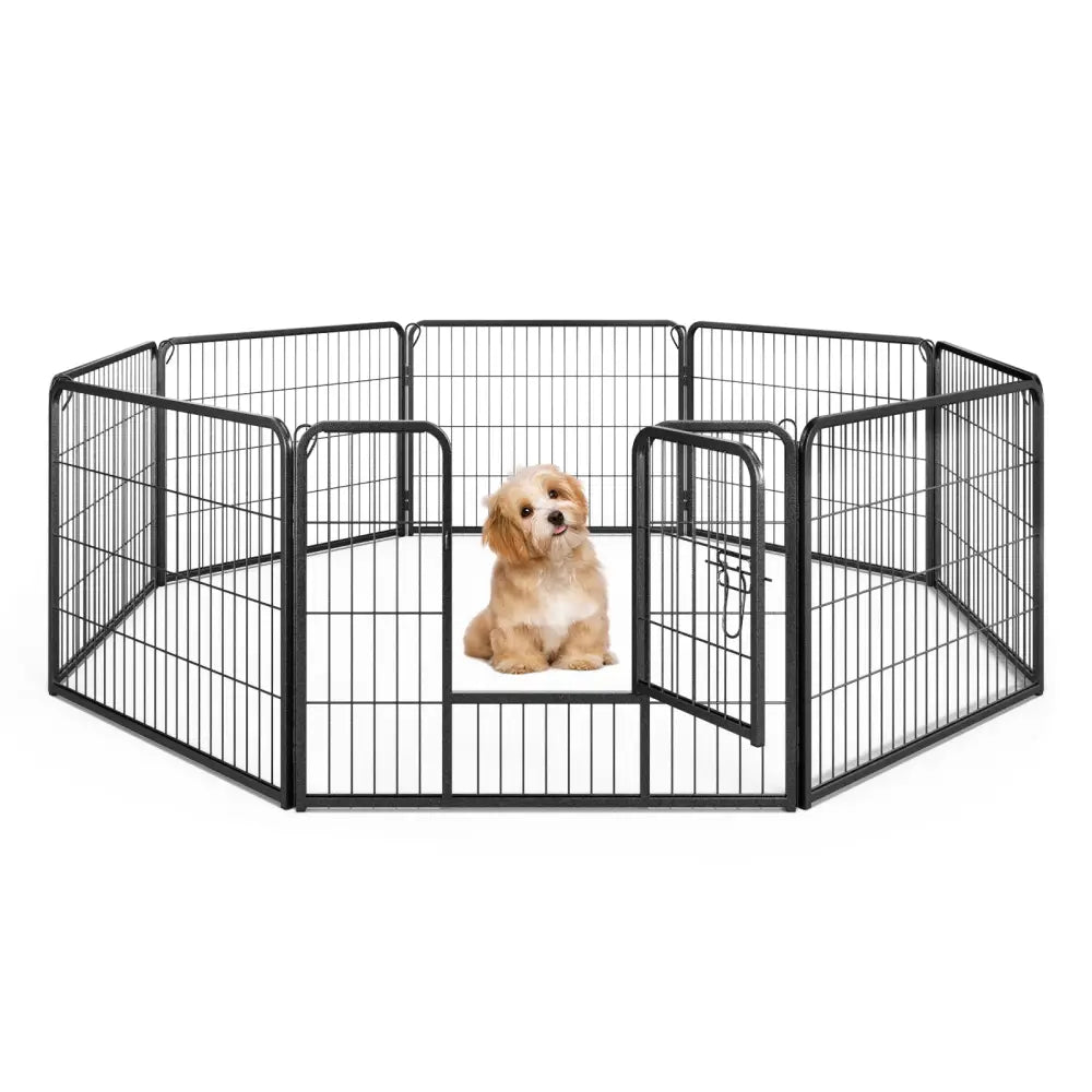 8 Panel 24 Inch Height Pet Fence Indoor Outdoor-24 inch - Black - Pet Gate