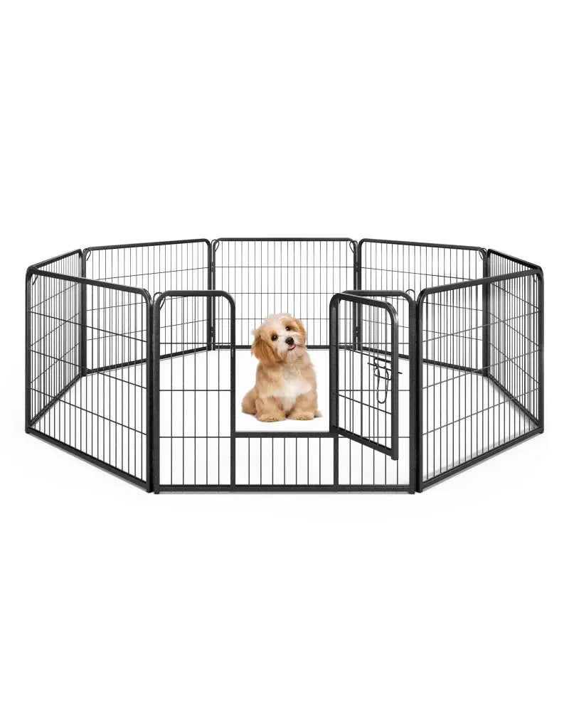 8 Panel 24 Inch Height Pet Fence Indoor Outdoor-24 inch - Black - Pet Gate