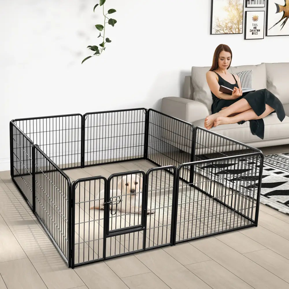8 Panel 24 Inch Height Pet Fence Indoor Outdoor-24 inch - Black - Pet Gate