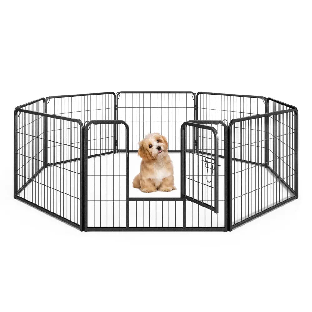 8 Panel 24 Inch Height Pet Fence Indoor Outdoor-24 inch - Black - Pet Gate