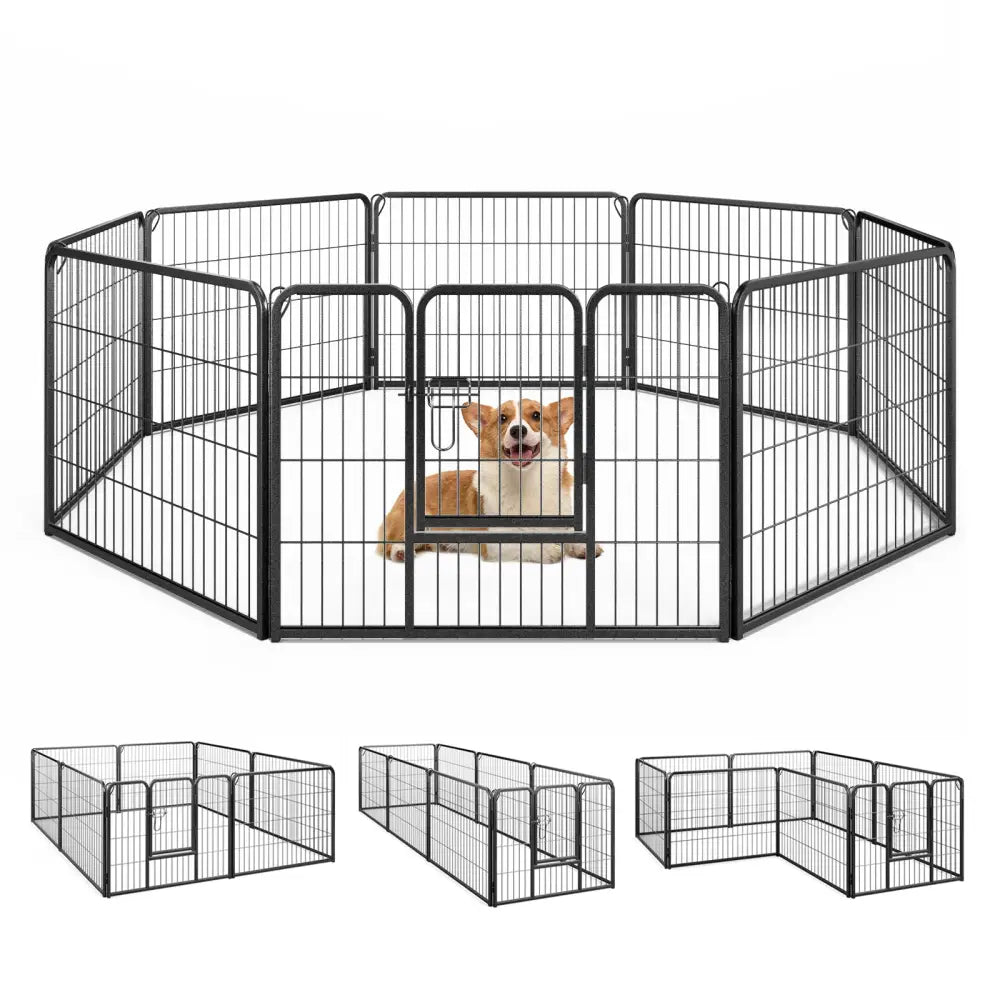 8 Panel 24 Inch Height Pet Fence Indoor Outdoor-24 inch - Black - Pet Gate