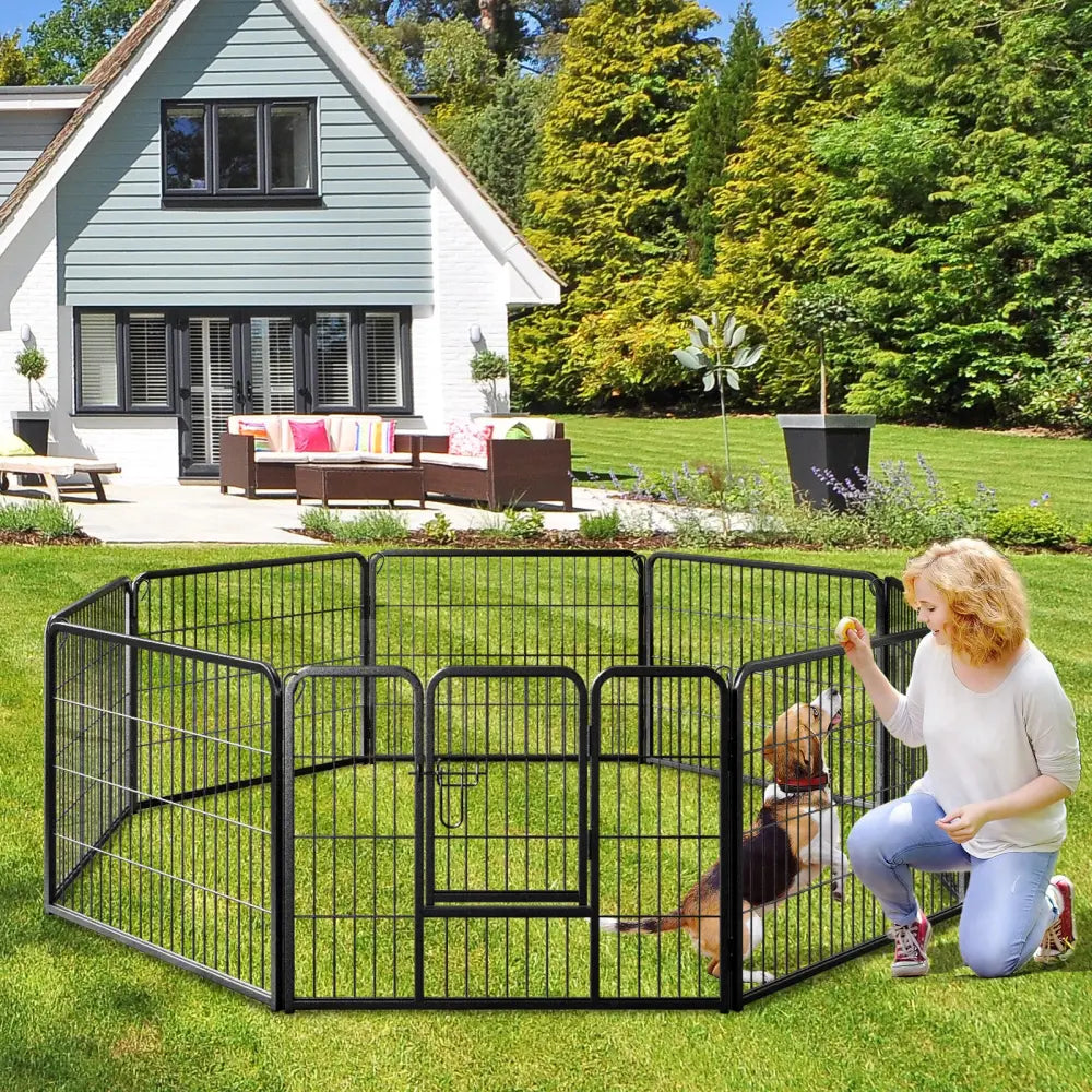 8 Panel 24 Inch Height Pet Fence Indoor Outdoor-24 inch - Black - Pet Gate
