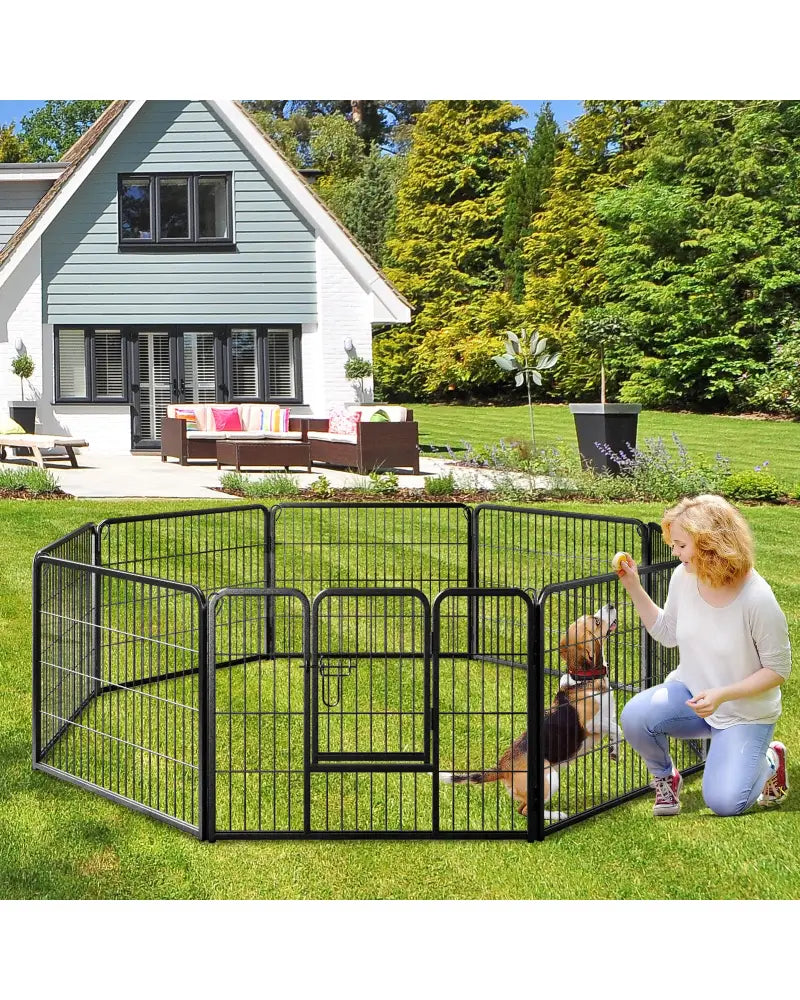 8 Panel 24 Inch Height Pet Fence Indoor Outdoor-24 inch - Black - Pet Gate