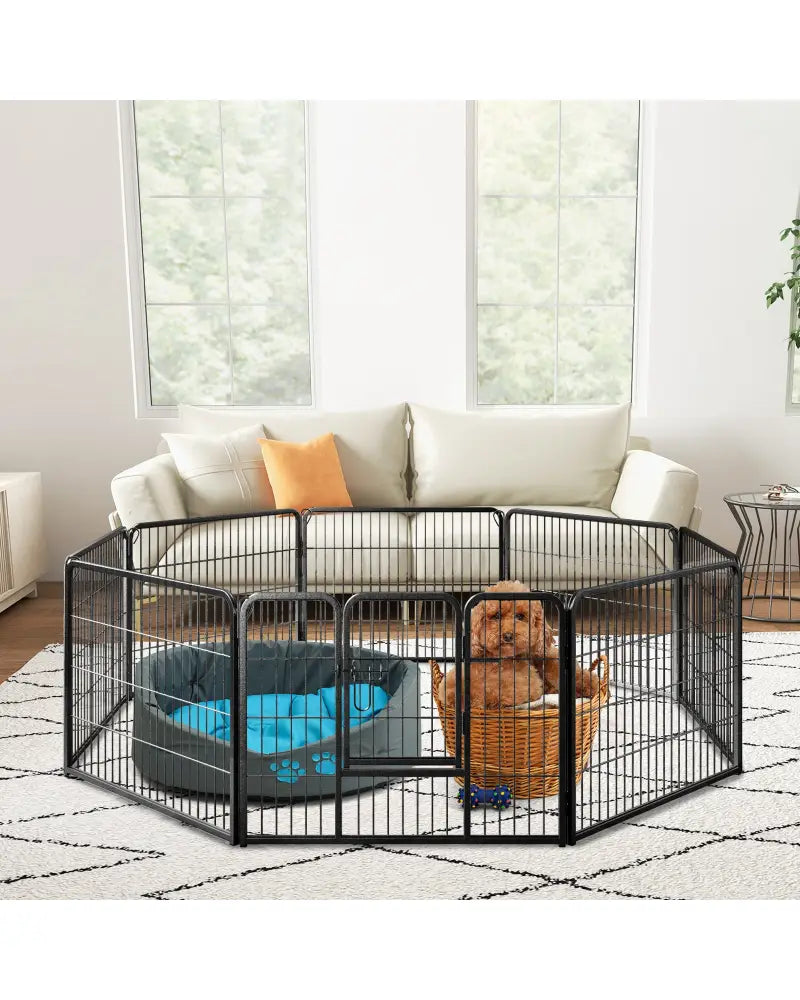 8 Panel 24 Inch Height Pet Fence Indoor Outdoor-24 inch - Black - Pet Gate