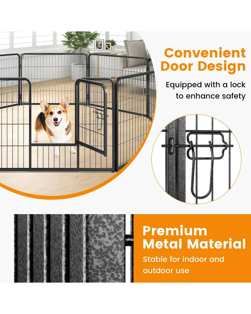 8 Panel 24 Inch Height Pet Fence Indoor Outdoor-24 inch - Black - Pet Gate