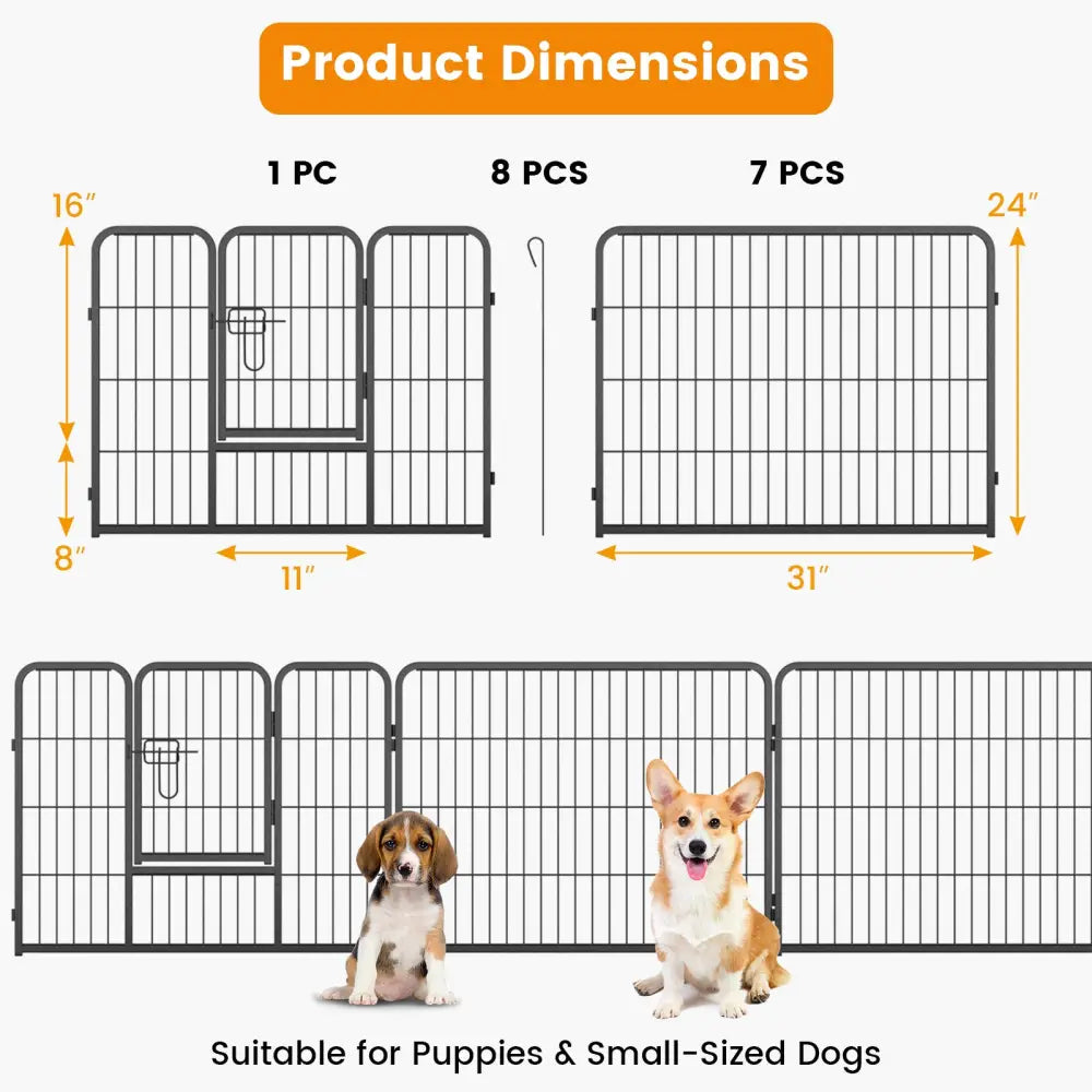 8 Panel 24 Inch Height Pet Fence Indoor Outdoor-24 inch - Black - Pet Gate