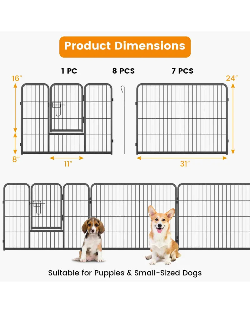 8 Panel 24 Inch Height Pet Fence Indoor Outdoor-24 inch - Black - Pet Gate