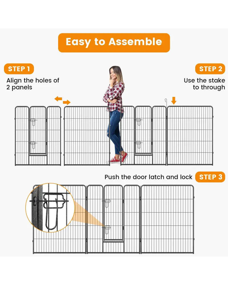 8 Panel 40 Inch Height Pet Fence Indoor Outdoor-40 inches - Black - Pet Gate