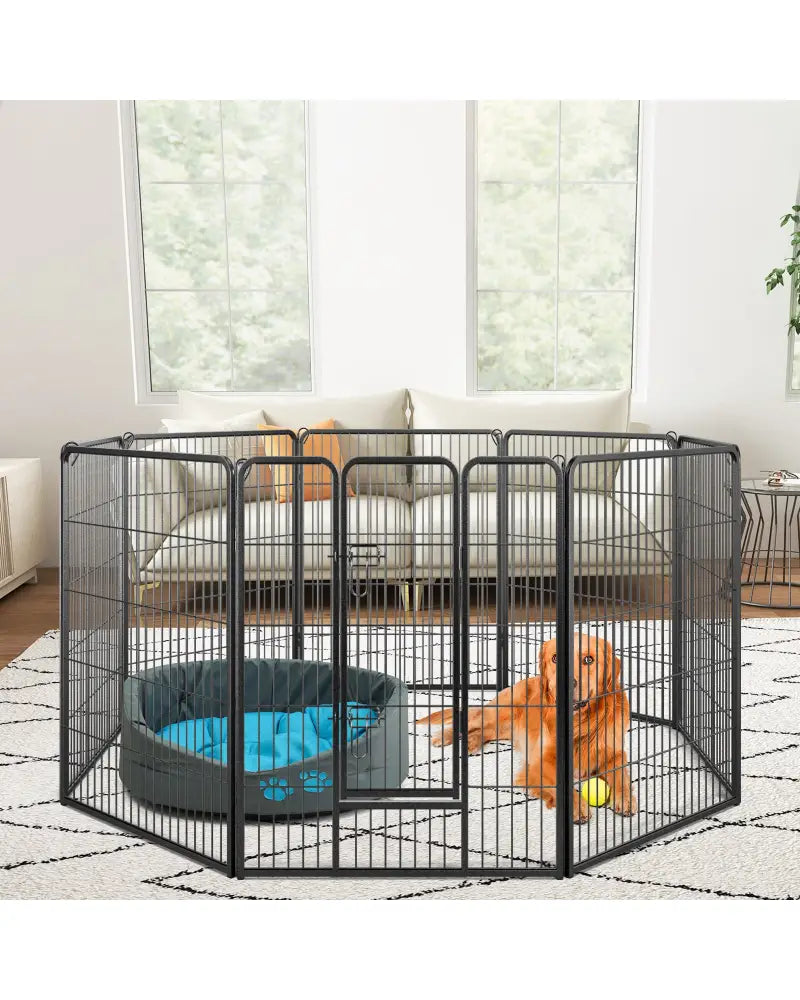 8 Panel 40 Inch Height Pet Fence Indoor Outdoor-40 inches - Black - Pet Gate