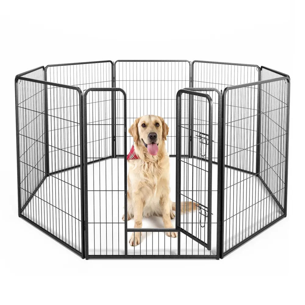 8 Panel 40 Inch Height Pet Fence Indoor Outdoor-40 inches - Black - Pet Gate