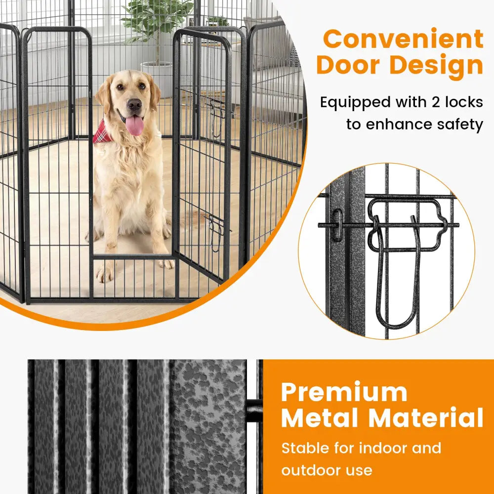 8 Panel 40 Inch Height Pet Fence Indoor Outdoor-40 inches - Black - Pet Gate