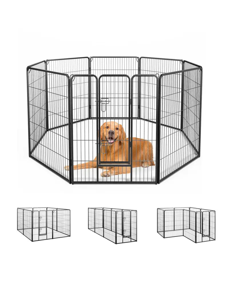 8 Panel 40 Inch Height Pet Fence Indoor Outdoor-40 inches - Black - Pet Gate