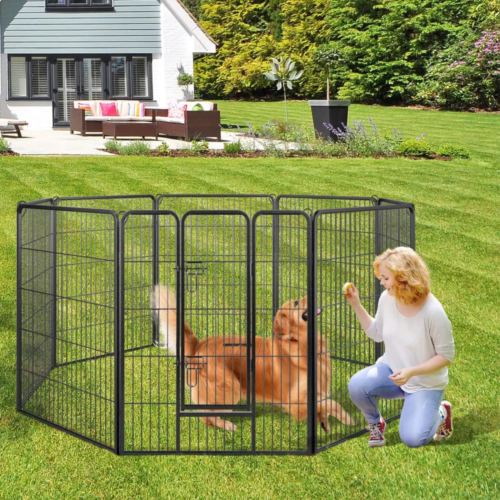 8 Panel 40 Inch Height Pet Fence Indoor Outdoor-40 inches - Black - Pet Gate