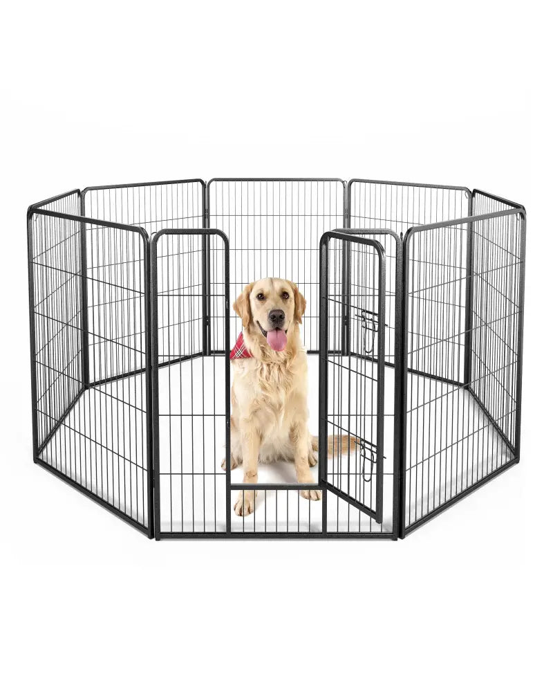 8 Panel 40 Inch Height Pet Fence Indoor Outdoor-40 inches - Black - Pet Gate