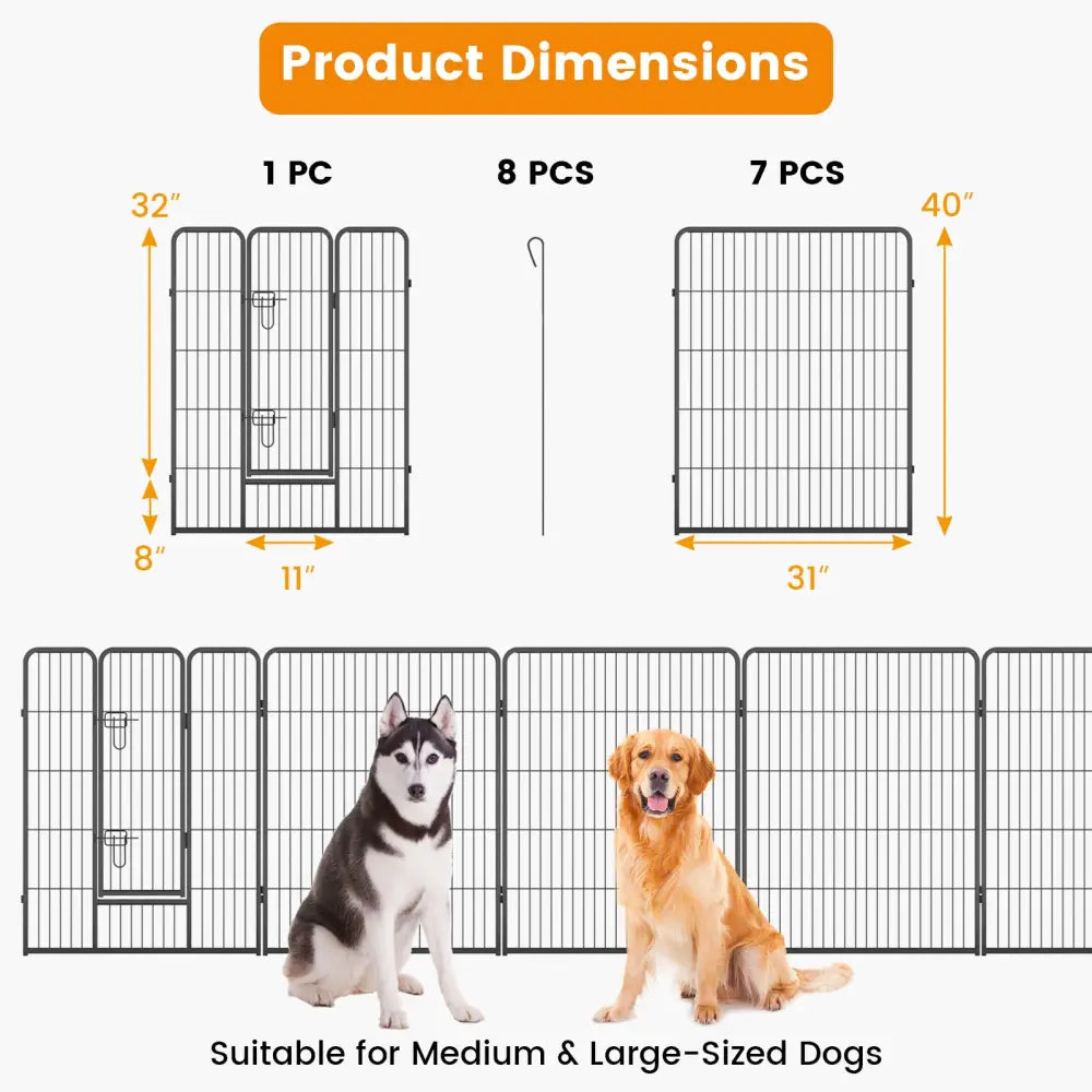 8 Panel 40 Inch Height Pet Fence Indoor Outdoor-40 inches - Black - Pet Gate