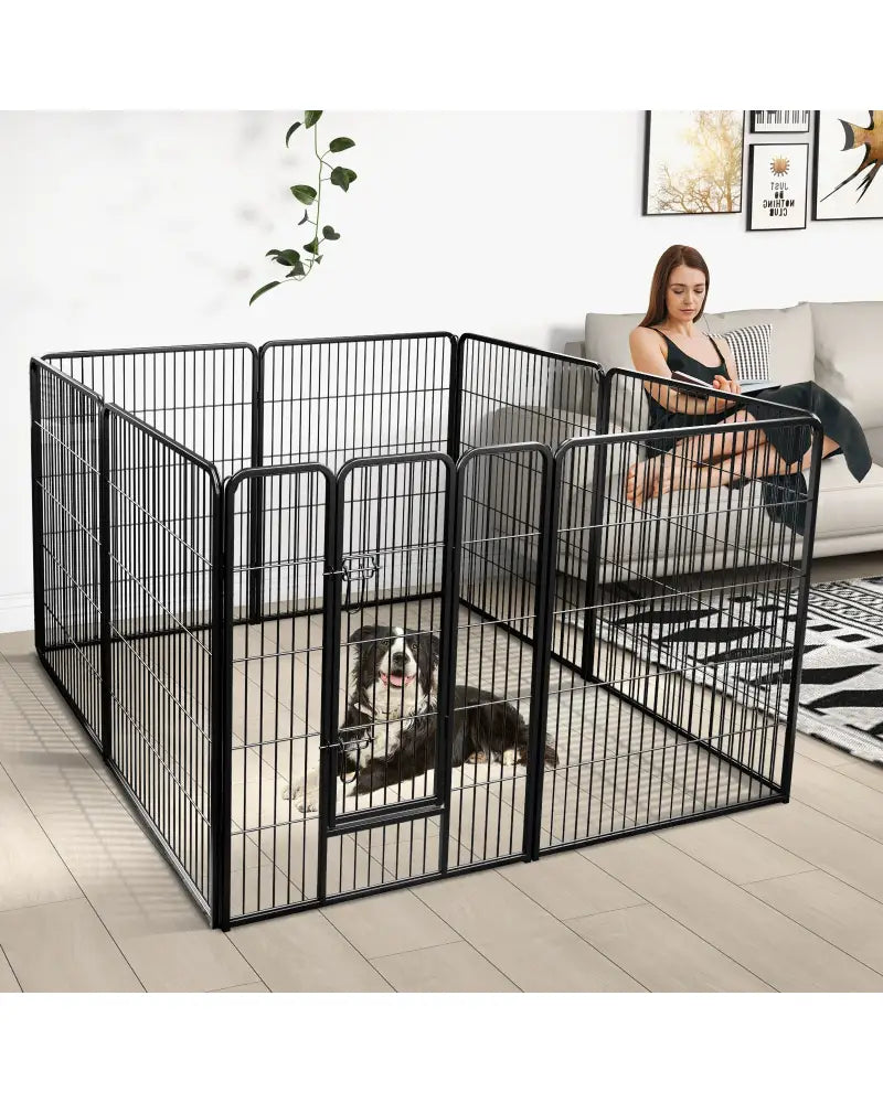 8 Panel 40 Inch Height Pet Fence Indoor Outdoor-40 inches - Black - Pet Gate