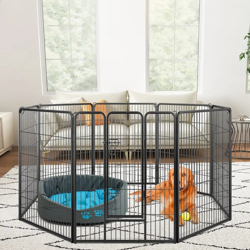8 Panel 40 Inch Height Pet Fence Indoor Outdoor-40 inches - Black - Pet Gate