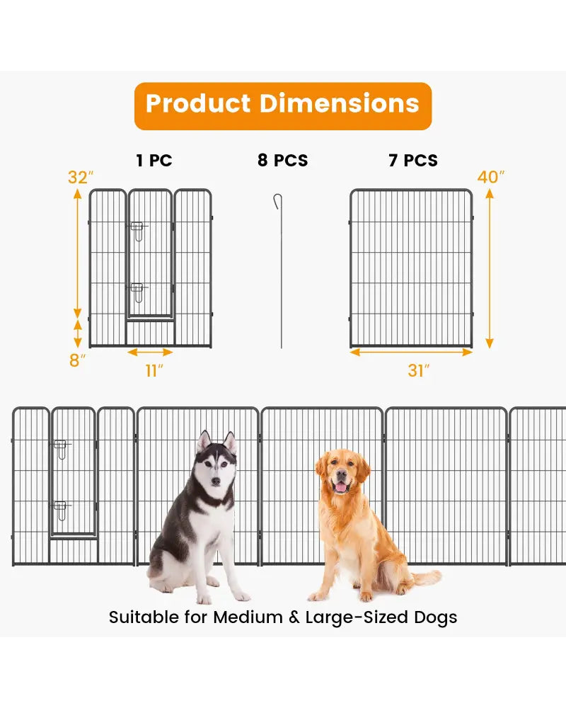 8 Panel 40 Inch Height Pet Fence Indoor Outdoor-40 inches - Black - Pet Gate