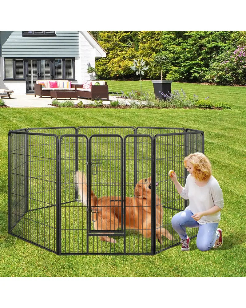 8 Panel 40 Inch Height Pet Fence Indoor Outdoor-40 inches - Black - Pet Gate