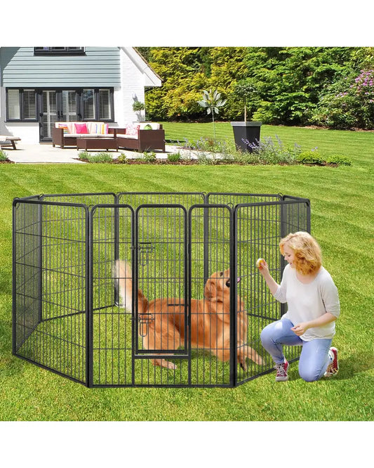 8 Panel 40 Inch Height Pet Fence Indoor Outdoor-40 inches - Black - Pet Gate