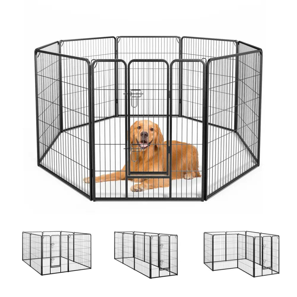 8 Panel 40 Inch Height Pet Fence Indoor Outdoor-40 inches - Black - Pet Gate