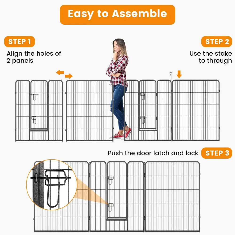 8 Panel 40 Inch Height Pet Fence Indoor Outdoor-40 inches - Black - Pet Gate