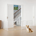 8-Panel Extra Wide Baby Gate Adjustable Pet Safety Fence with Auto-close Door-White - White - Pet Gate