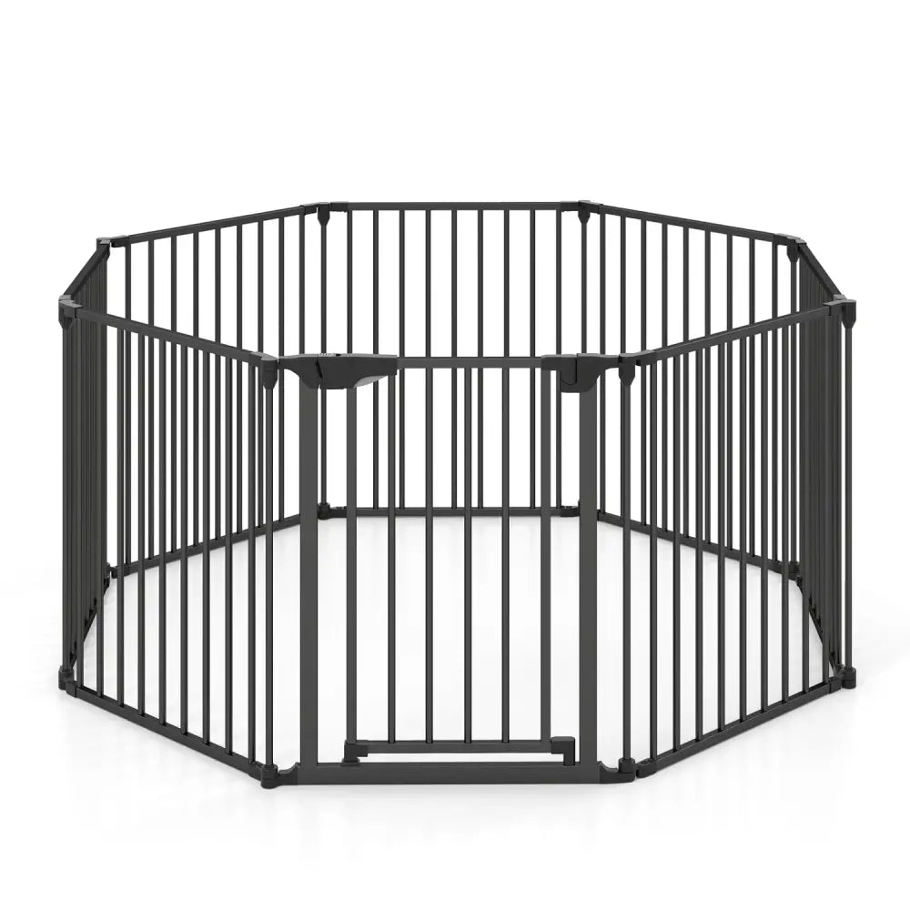 8-Panel Extra Wide Baby Gate Adjustable Pet Safety Fence with Auto-close Door-Black - Black - Pet Gate