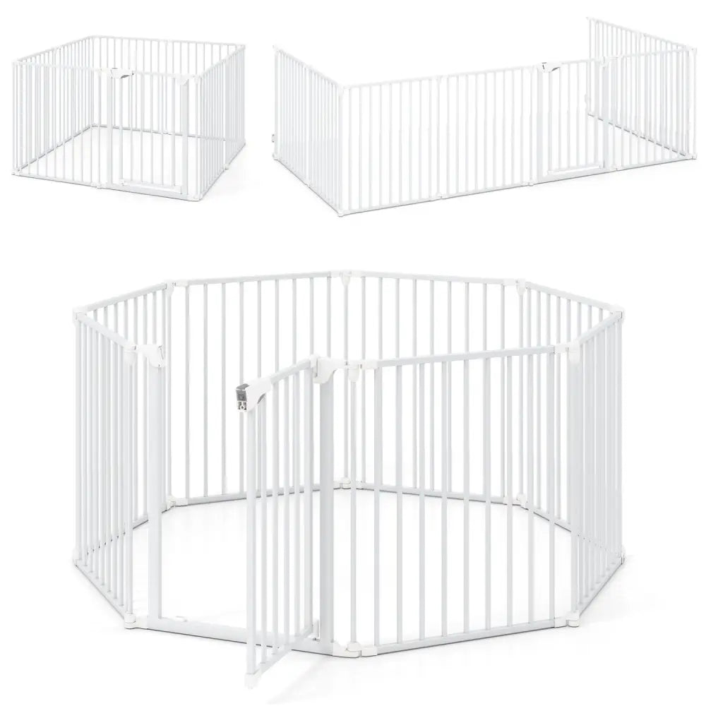 8-Panel Extra Wide Baby Gate Adjustable Pet Safety Fence with Auto-close Door-White - White - Pet Gate