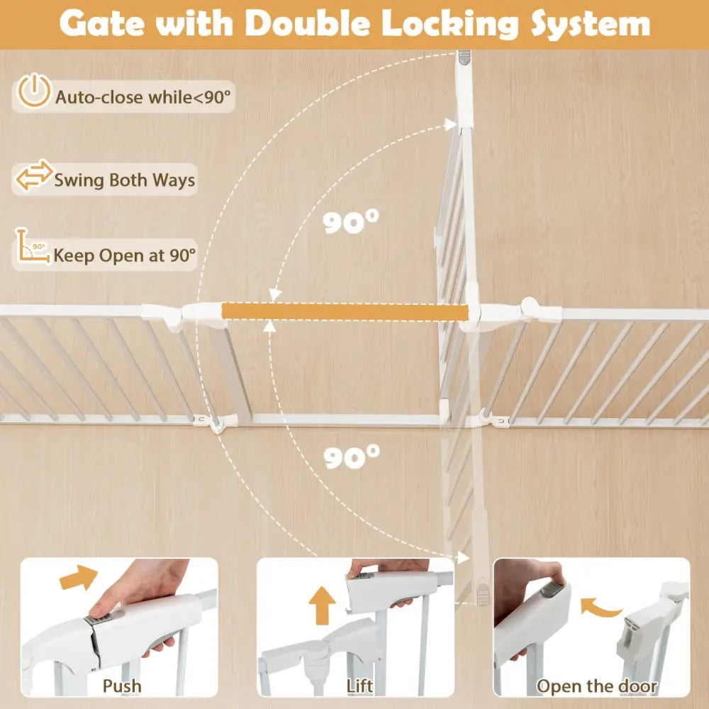 8-Panel Extra Wide Baby Gate Adjustable Pet Safety Fence with Auto-close Door-White - White - Pet Gate