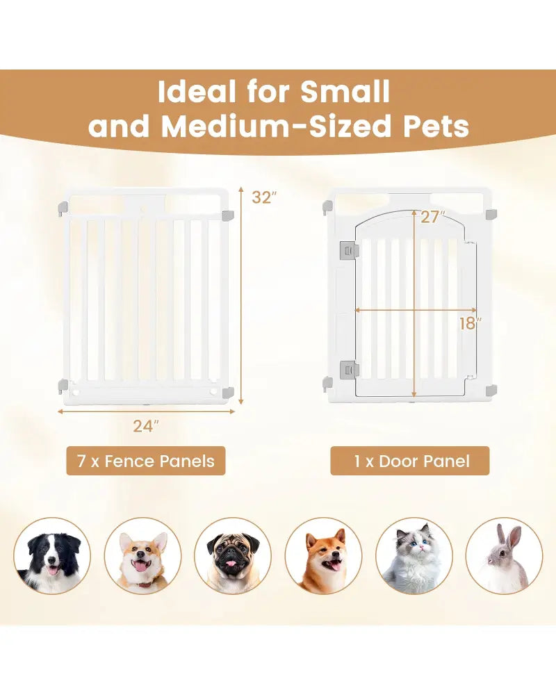 8-Panel Tall Plastic Dog Fence Indoor Outdoor Puppy Pen with Locking Door-White - White - Pet Gate